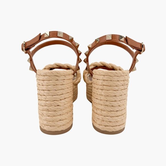 Valentino Garavani Rockstud Braided Espadrille Wedge Sandals Brown Size 38 US 8 - Picture 6 of 14